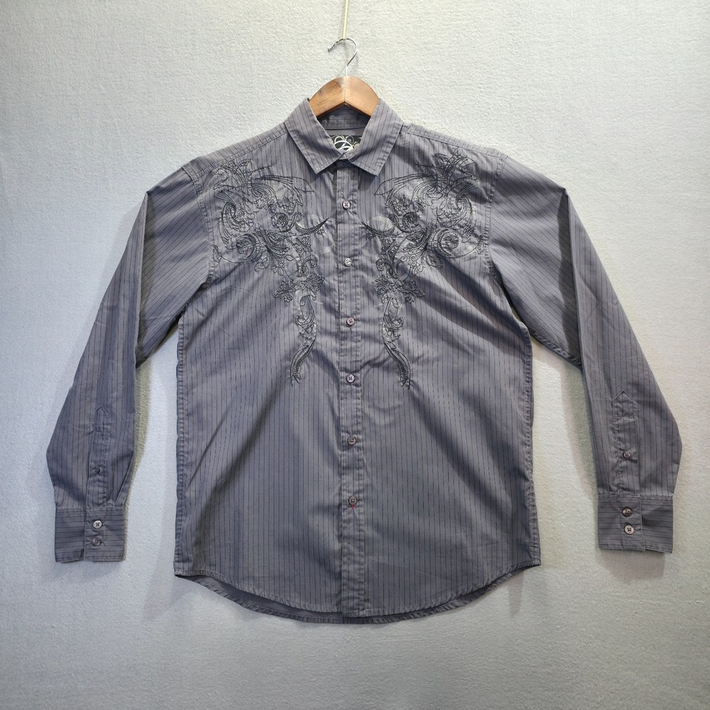 Drill Clothing Co. Men's Gray Long Sleeve Button Up Striped Shirt‎ Size Medium